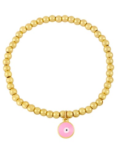 D (pink eyes) Brass Enamel Flower Vintage Beaded Bracelet