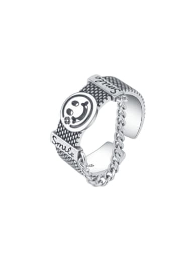 925 Sterling Silver Cubic Zirconia Smiley Vintage Band Ring