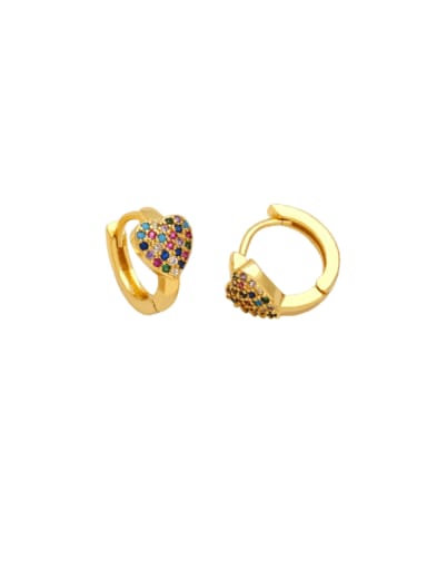 Mixed colour Brass Cubic Zirconia Heart Hip Hop Huggie Earring