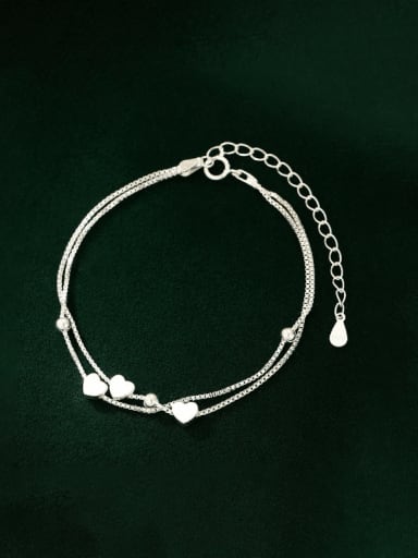 BRS223 [Silver] 925 Sterling Silver Heart Minimalist Strand Bracelet