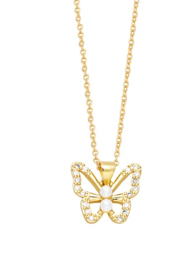 D Brass Cubic Zirconia Dragonfly Vintage Necklace
