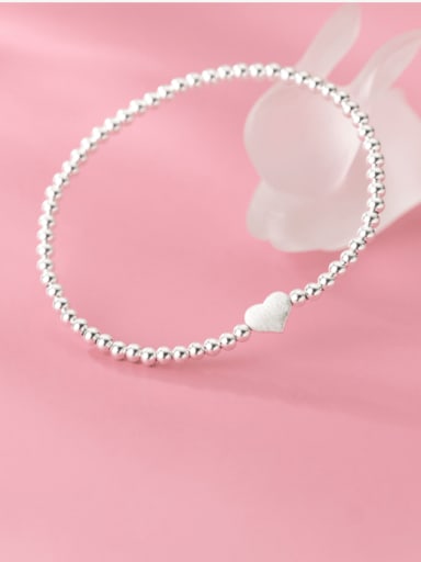 925 Sterling Silver Heart Minimalist Beaded Bracelet