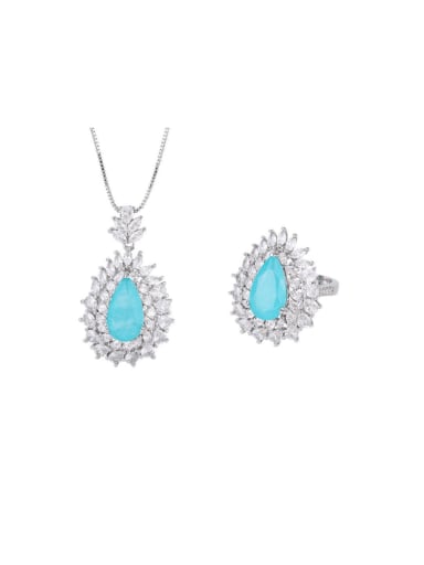 Brass Cubic Zirconia Luxury Water Drop  Ring and Necklace Set