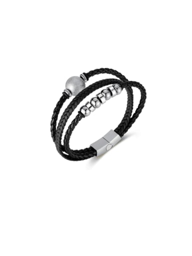 Stainless steel Artificial Leather Weave Hip Hop Set Bangle