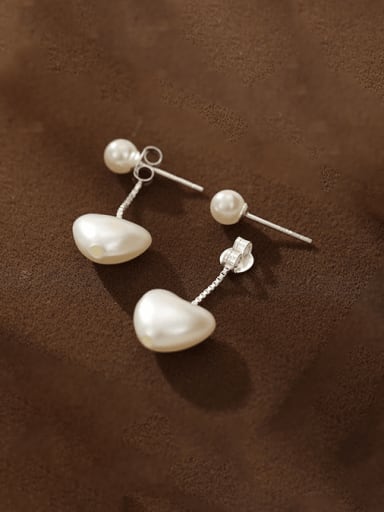 925 Sterling Silver Freshwater Pearl Heart Minimalist Drop Earring