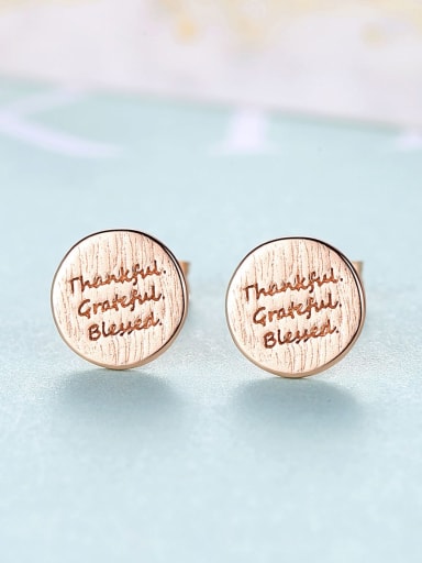 Rose gold 16f10 925 Sterling Silver Round  Letter Minimalist Stud Earring