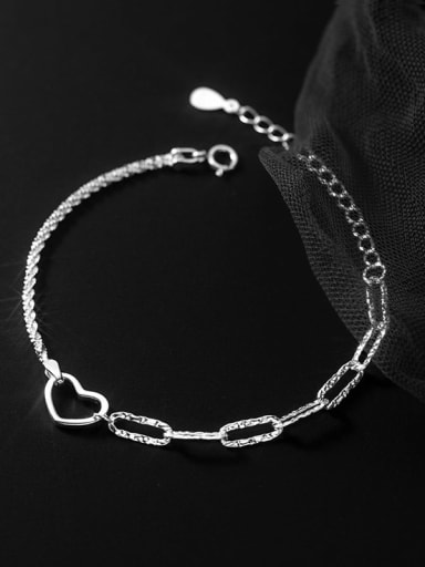 925 Sterling Silver Hollow Heart Minimalist Link Bracelet