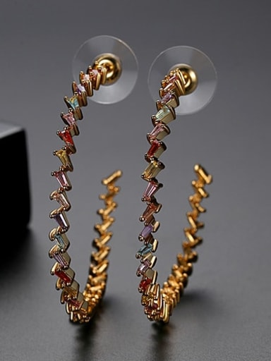 Color plating gold Copper Cubic Zirconia Geometric Luxury Hoop Earring
