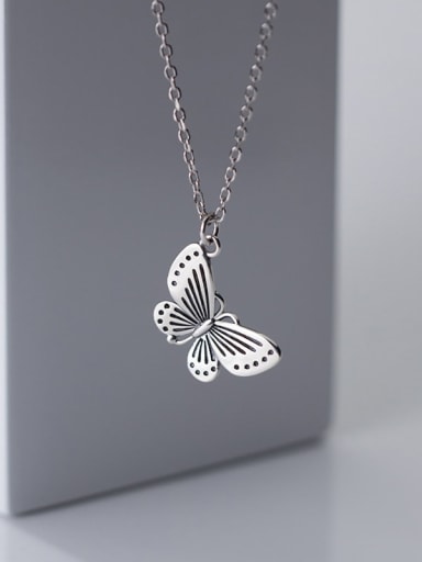 925 Sterling Silver Butterfly Vintage  Pendant  Necklace