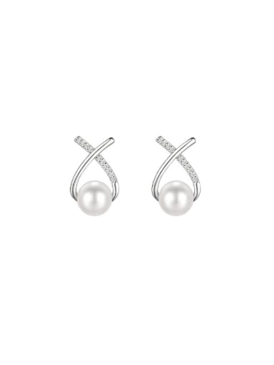 925 Sterling Silver Cubic Zirconia Cross Classic Stud Earring