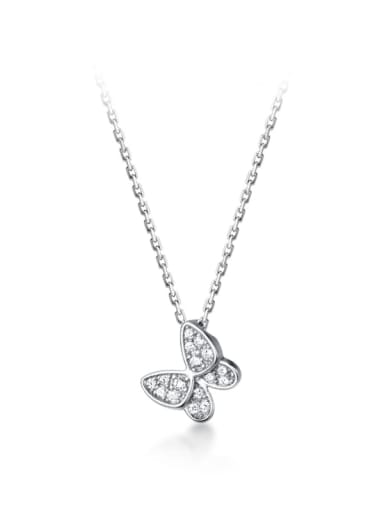 925 Sterling Silver Rhinestone Butterfly Cute Pendant  Necklace