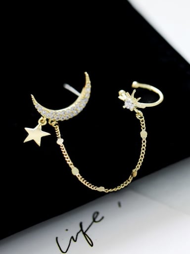 Brass Cubic Zirconia Star Trend Ear Chain Earring