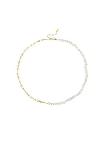 14K gold 925 Sterling Silver Freshwater Pearl Irregular Vintage Beaded Necklace
