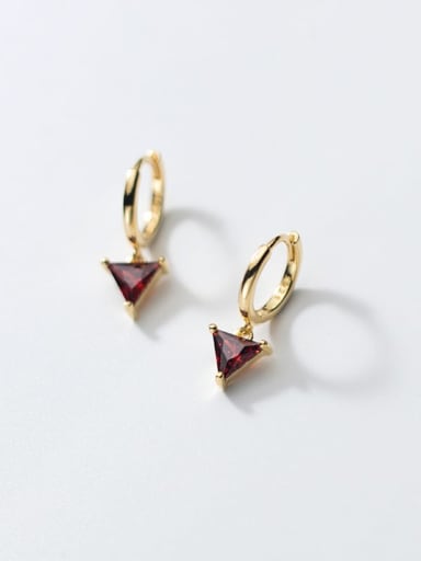 triangle red diamond 925 Sterling Silver Cubic Zirconia Geometric Minimalist Huggie Earring