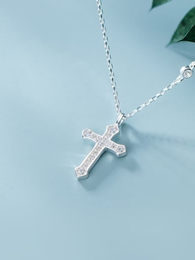 925 Sterling Silver Cubic Zirconia White Cross Minimalist Regligious Necklace