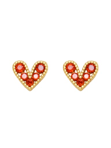 red Brass Cubic Zirconia Heart Cute Stud Earring