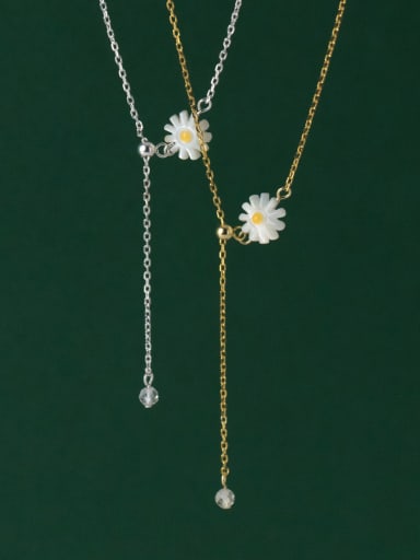 925 Sterling Silver Shell Flower Minimalist Lariat Necklace