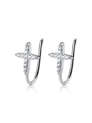 925 Sterling Silver Cubic Zirconia  Cross Dainty Clip Earring