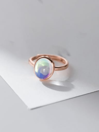 Rose Gold 925 Sterling Silver Natural Stone Oval Minimalist Band Ring