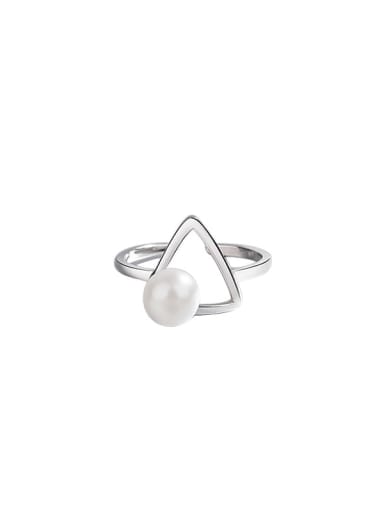 925 Sterling Silver Imitation Pearl Triangle Minimalist Band Ring
