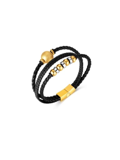 custom Stainless steel Artificial Leather Weave Hip Hop Set Bangle