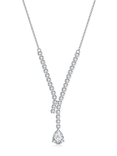 Platinum, 45+ 5cm long, weight 4.16g 925 Sterling Silver Cubic Zirconia Tassel Minimalist Lariat Necklace