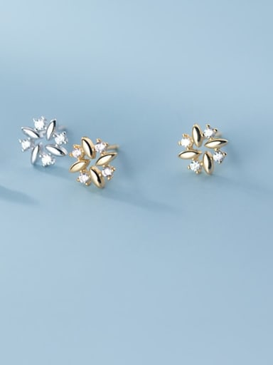 925 Sterling Silver Rhinestone Flower Cute Earring