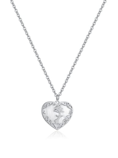 GX2265B steel color Titanium Steel Shell Heart Vintage Necklace