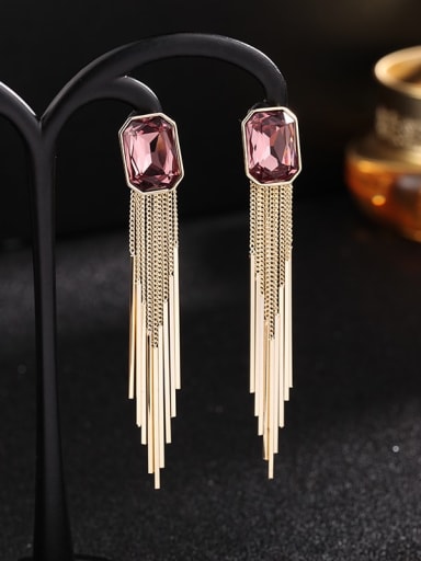 Gold Brass Imitation crystal Geometric  Tassel Vintage Drop Earring