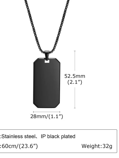 Black pendant, without chain Stainless steel Rectangle Hip Hop Necklace
