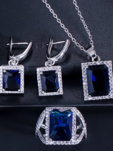 Brass Cubic Zirconia Luxury Geometric  Earring Ring and Necklace Set