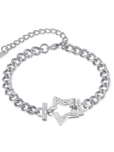 [1311] Steel color bracelet Titanium Steel Cubic Zirconia Pentagram Hip Hop Link Bracelet