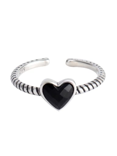 925 Sterling Silver Enamel Heart Vintage Band Ring