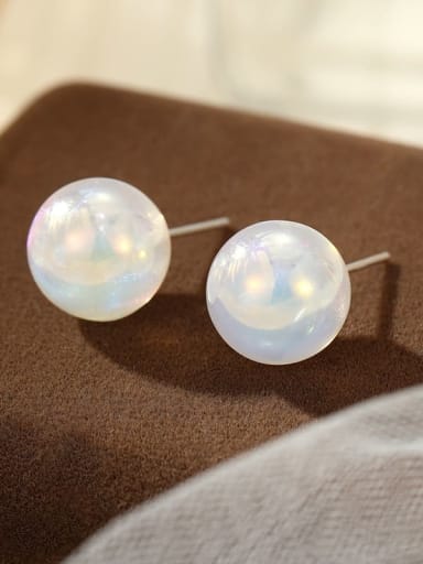 ES2540 [12mm] 925 Sterling Silver Imitation Pearl Round Bead Minimalist Stud Earring
