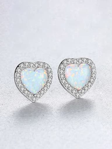 925 Sterling Silver Opal Heart Dainty Stud Earring