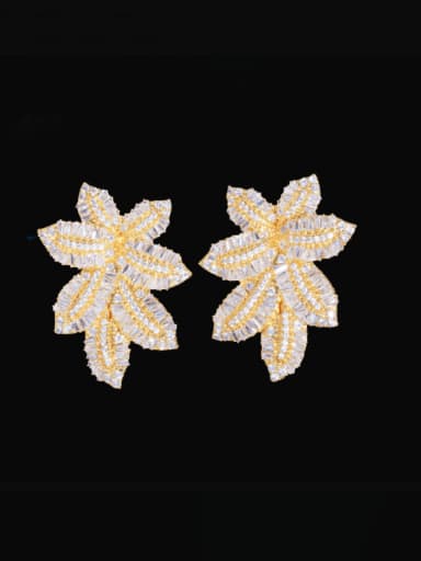 Golden color Brass Cubic Zirconia Flower Luxury Cluster Earring