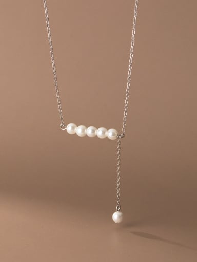 925 Sterling Silver Imitation Pearl Tassel Minimalist Tassel Necklace