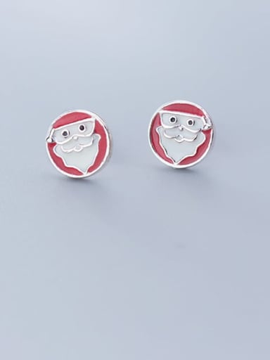 925 Sterling Silver Enamel Cute Santa Claus Stud Earring