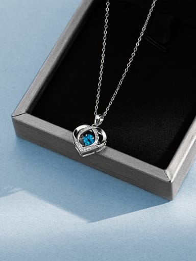 NS820 ? Platinum+ Blue  ? 925 Sterling Silver Cubic Zirconia Heart Dainty Necklace