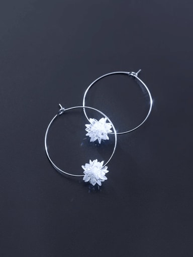 925 Sterling Silver Synthetic Crystal Flower Minimalist Hoop Earring