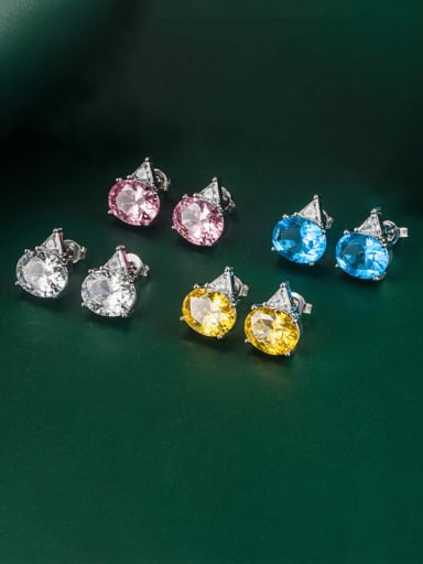 Brass Cubic Zirconia Multi Color Geometric Minimalist Stud Earring