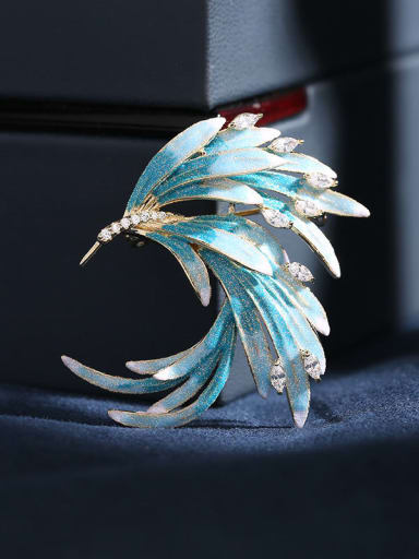 Golden +Blue Brass Enamel Phoenix Luxury Brooch