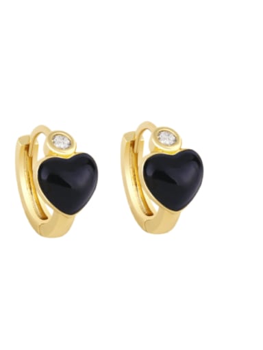 Brass Enamel Heart Minimalist Huggie Earring