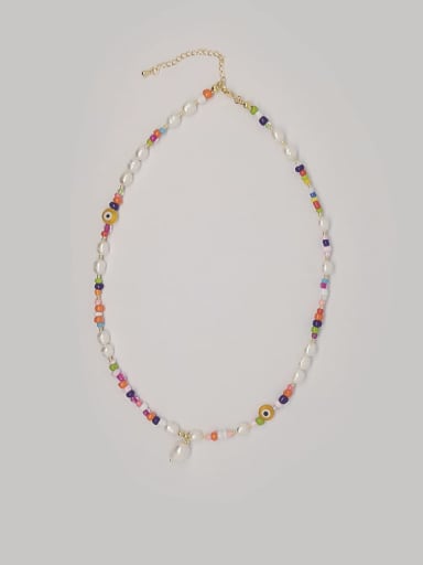 Freshwater Pearl Multi Color  Glass beads Evil Eye Bohemia Necklace