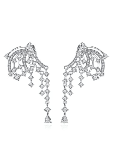 Brass Cubic Zirconia Asymmetric  Tassel Luxury Cluster Earring