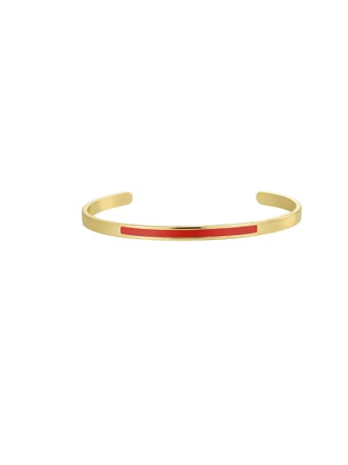 Gold Red Dropping Gum Bracelet Brass Enamel Geometric Minimalist Cuff Bangle