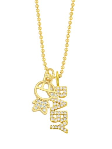 Brass Cubic Zirconia Letter Minimalist  Girl Necklace