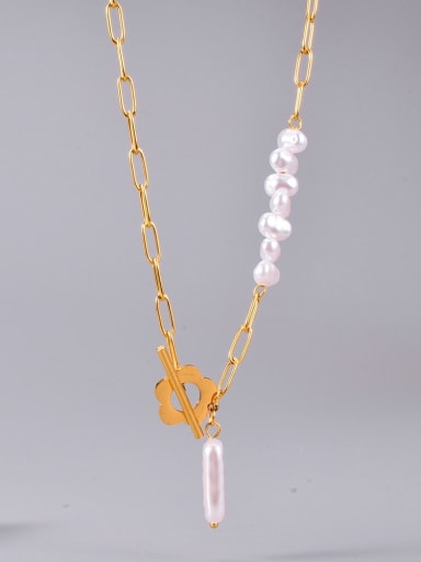 Titanium Steel synthetic Pearl Flower Ethnic Lariat Necklace