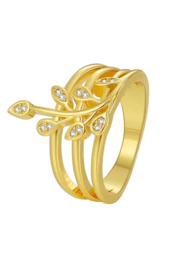 Brass Cubic Zirconia Leaf Minimalist Stackable Ring