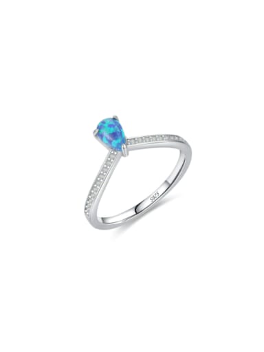 925 Sterling Silver Synthetic Opal Water Drop Dainty Band Ring